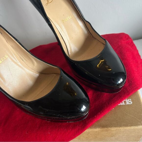 CHRISTIAN LOUBOUTIN Black Patent Bianca 140mm Heels Platform Sz. 40.5 So Kate - Picture 7 of 10